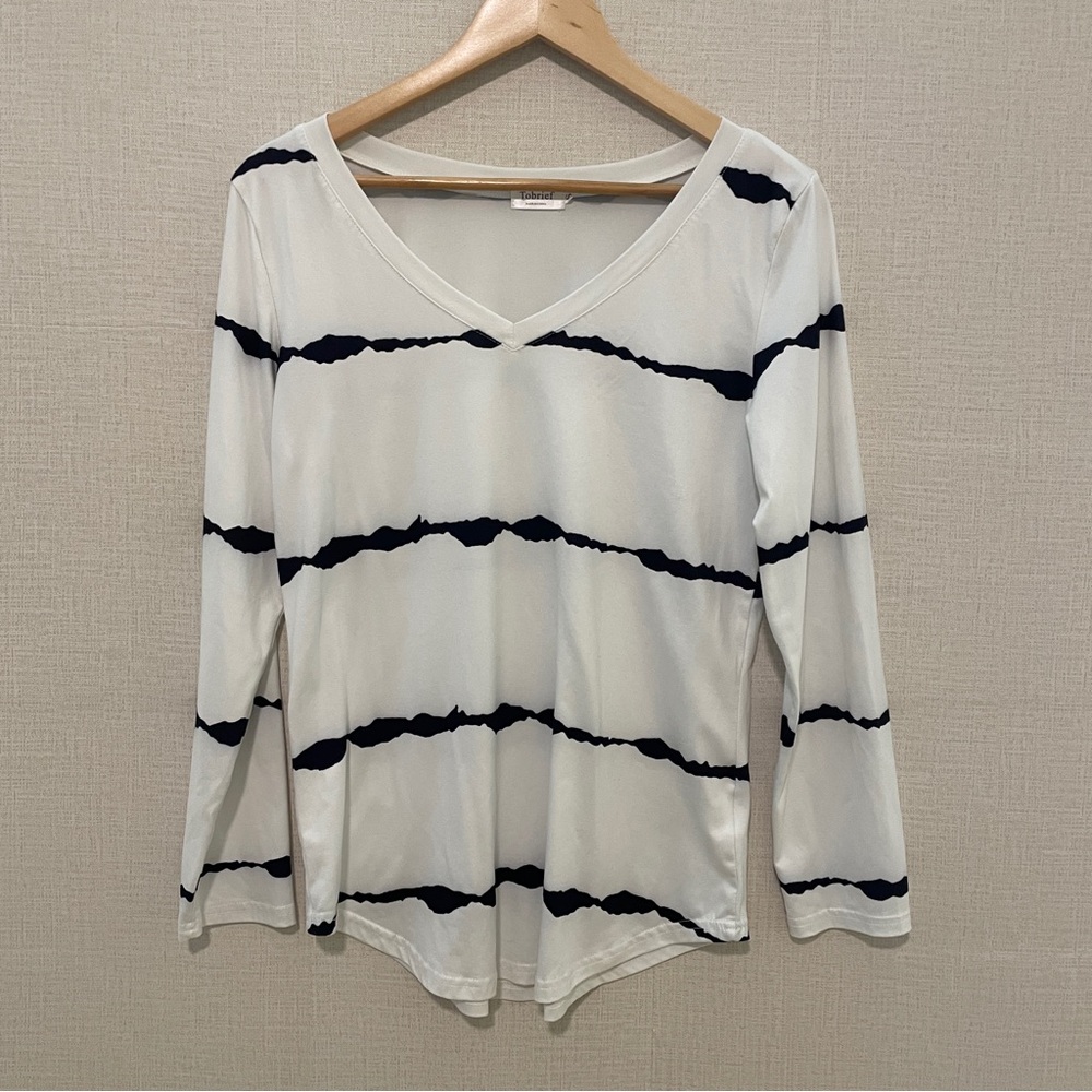Tobrief white with black stripes oversized long sleeve tee.  Size: small